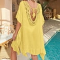 thumbnail image 5 of NIEWTR Women's Bathing Suit Cover Up Striped Print Drawstring Waist Loose Swim Cover Up(Yellow,One Size), 5 of 7