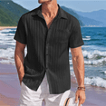 thumbnail image 4 of Camisas Casuales de Corta con Botones para Hombre, con Textura, para Playa y Verano, con Bolsillo Negro XL, 4 of 7