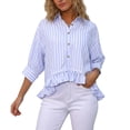 thumbnail image 7 of Yopmin 3/4 Sleeve Shirts for Women Striped Dressy Ruffled Blouses Vertical T-Shirt Summer Tops for Vacation Party, 7 of 7