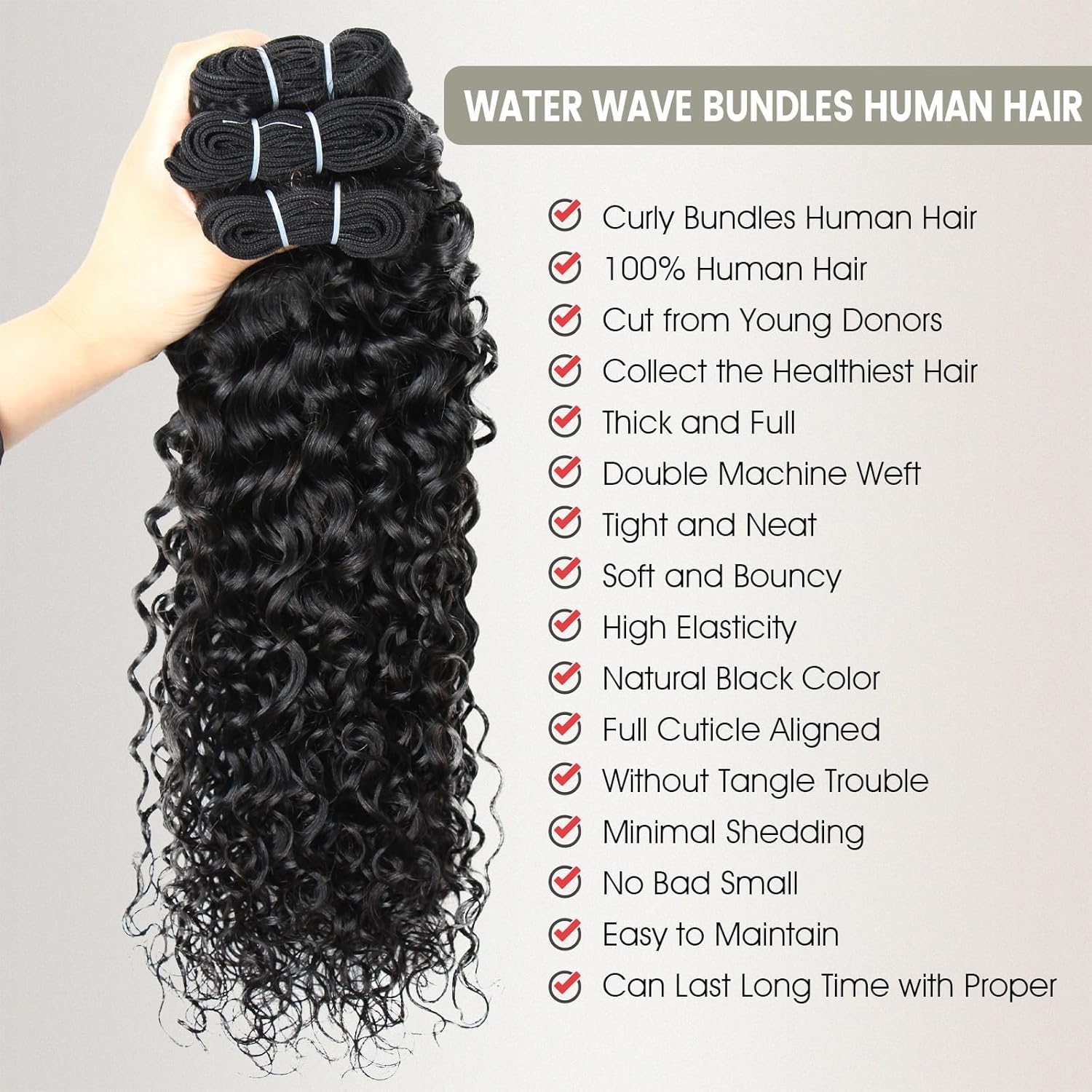 12A Brazilian Curly Water Wave Bundles 100% Virgin Unprocessed Human Hair, Natural Black Remy Wet and Wavy Extensions 22 22 22 Inch for Women