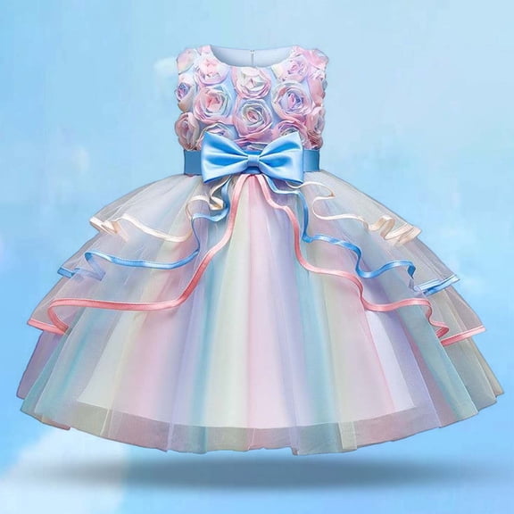 Weebloom Flower Girl Dresses For Wedding Birthday Sleeveless Rose Embroidered Princess Dress With Layered Sheer Dress Toddler Kids Party Gown Pageants Formal Girls Dresses