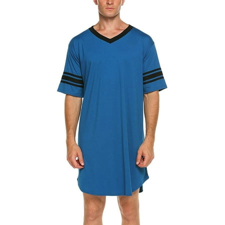 

Mens Cotton Nightgown Pajamas Short Sleeve Sleepwear V Neck Nightshirt Pj Comfy Soft Plain Sleep Shirt