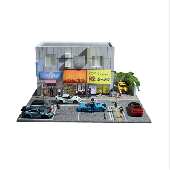 Diorama 1:64 Scale Car Parking Lot Model LED Lighting , City Street Shop Building Scene Display Model, for Die-cast Car Display Collectible