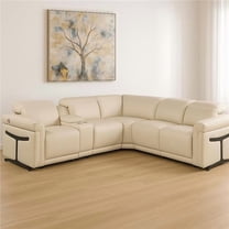 HomeRoots 534847 Beige Italian Leather Modular L Shaped 6 Piece Corner Sectional with Console