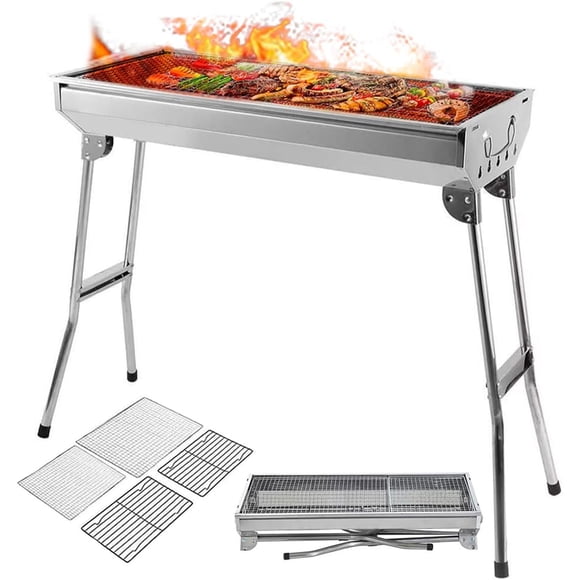 Asador De Carbón Premium Portátil - Parrilla Plegable De Acero Inoxidable Para Carne Asada - Fácil De Limpiar Y Transportar