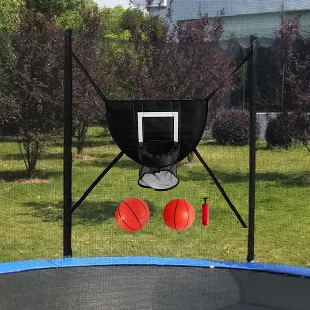 Aro de baloncesto para trampolín, tablero ligero, entrenamiento de baloncesto, accesorios de trampolín para todas las edades, estante de baloncesto con dos bolas