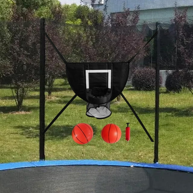 Aro de baloncesto para trampolín, tablero ligero, entrenamiento de baloncesto, accesorios de trampolín para todas las edades, estante de baloncesto con dos bolas