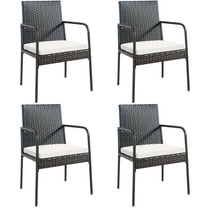 Costway 4PCS Patio Wicker Rattan Dining Chairs Cushioned Seats Armrest Garden