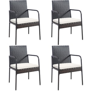 Costway Patio Wicker Dining Chair Set of 4, Brown Cushioned