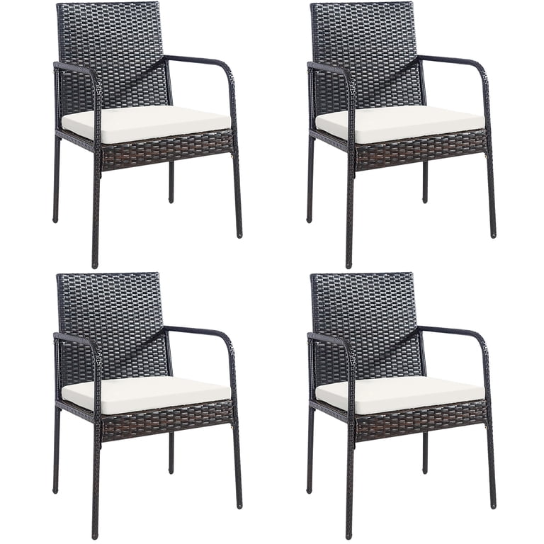 Costway Patio Wicker Dining Chair Set of 4, Brown Cushioned photo 1