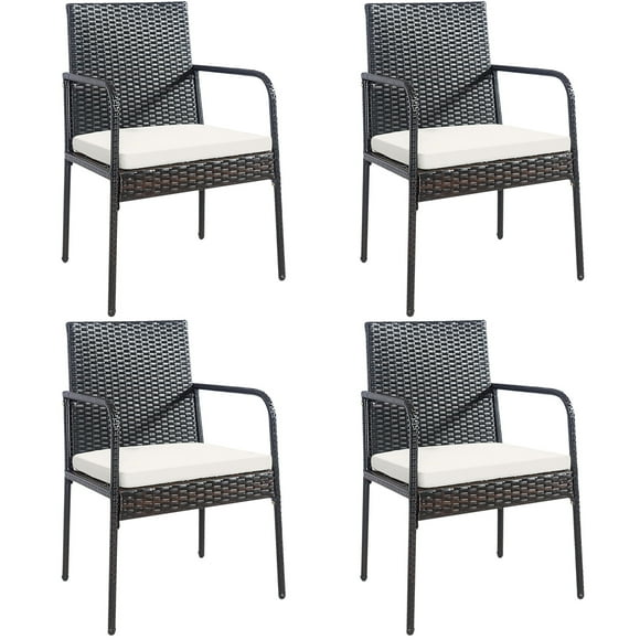 Costway 4PCS Patio Wicker Rattan Dining Chairs Cushioned Seats Armrest Garden