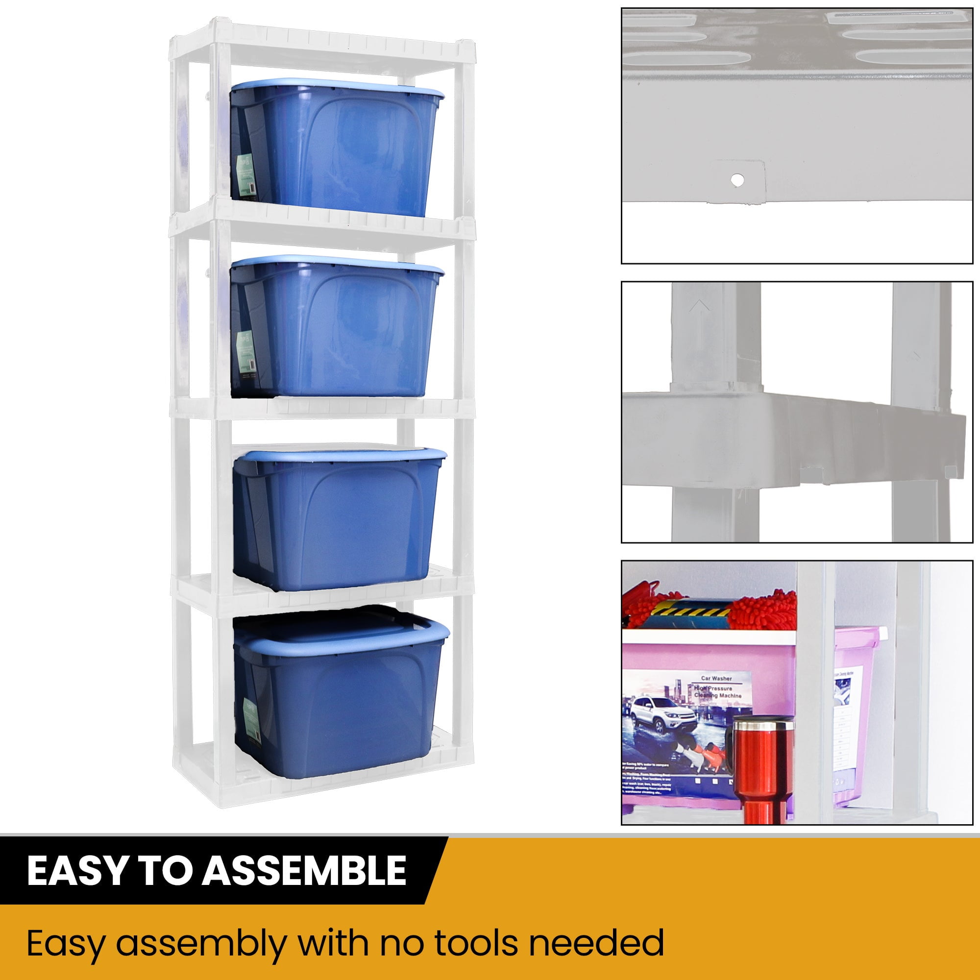Hyper Tough Plastic Shelving Unit Storage Shelf 5-Tier White 75"H x 30"W x 14"D 500 lbs