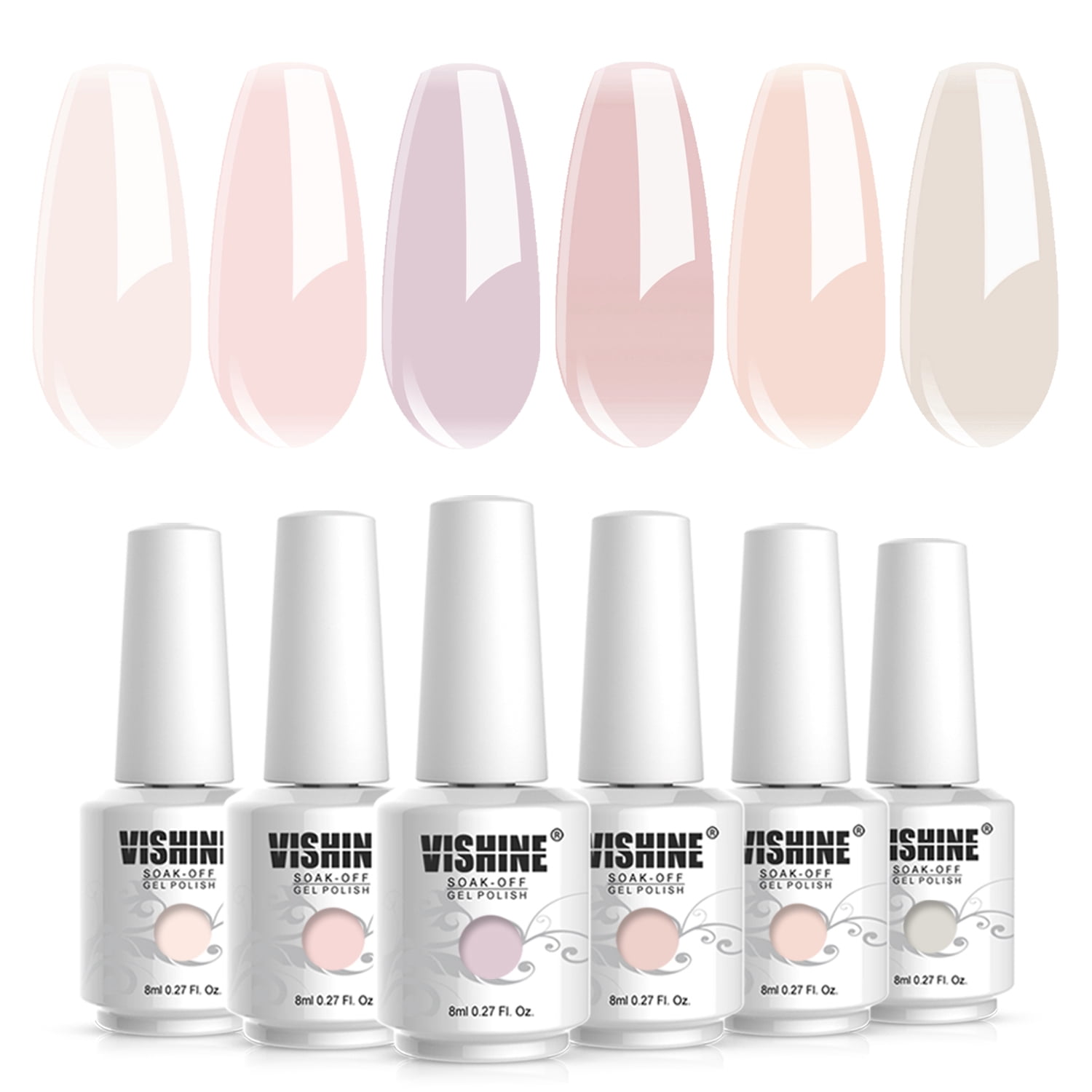 Vishine Jelly Nude Gel Nail Polish Set of 6 Colors Transparent Pink