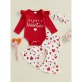 thumbnail image 2 of aturustex Infant Baby Girls 3pcs Valentine Pants Outfits 0 3M 6M 12M 18M Newborn Flying Sleeve Bodysuits O Neck Romper Letter Print Jumpsuits Heart Pralentine’s Day Clothes for Spring Fall, 2 of 6