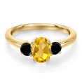 thumbnail image 3 of Gem Stone King 10K Yellow Gold Yellow Citrine and Black Diamond Engagement Ring for Women | 1.09 Cttw | Oval 7X5MM | Gemstone November Birthstone | Size 6, 3 of 6