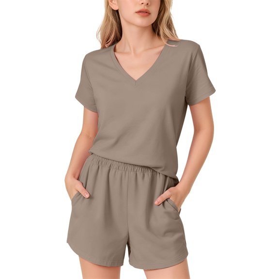 KAUOD Girls Lounge Short Set 2 Piece Summer Loose V Neck Shirts and Pocket Shorts Outfits Casual Comfy Solid Clothes