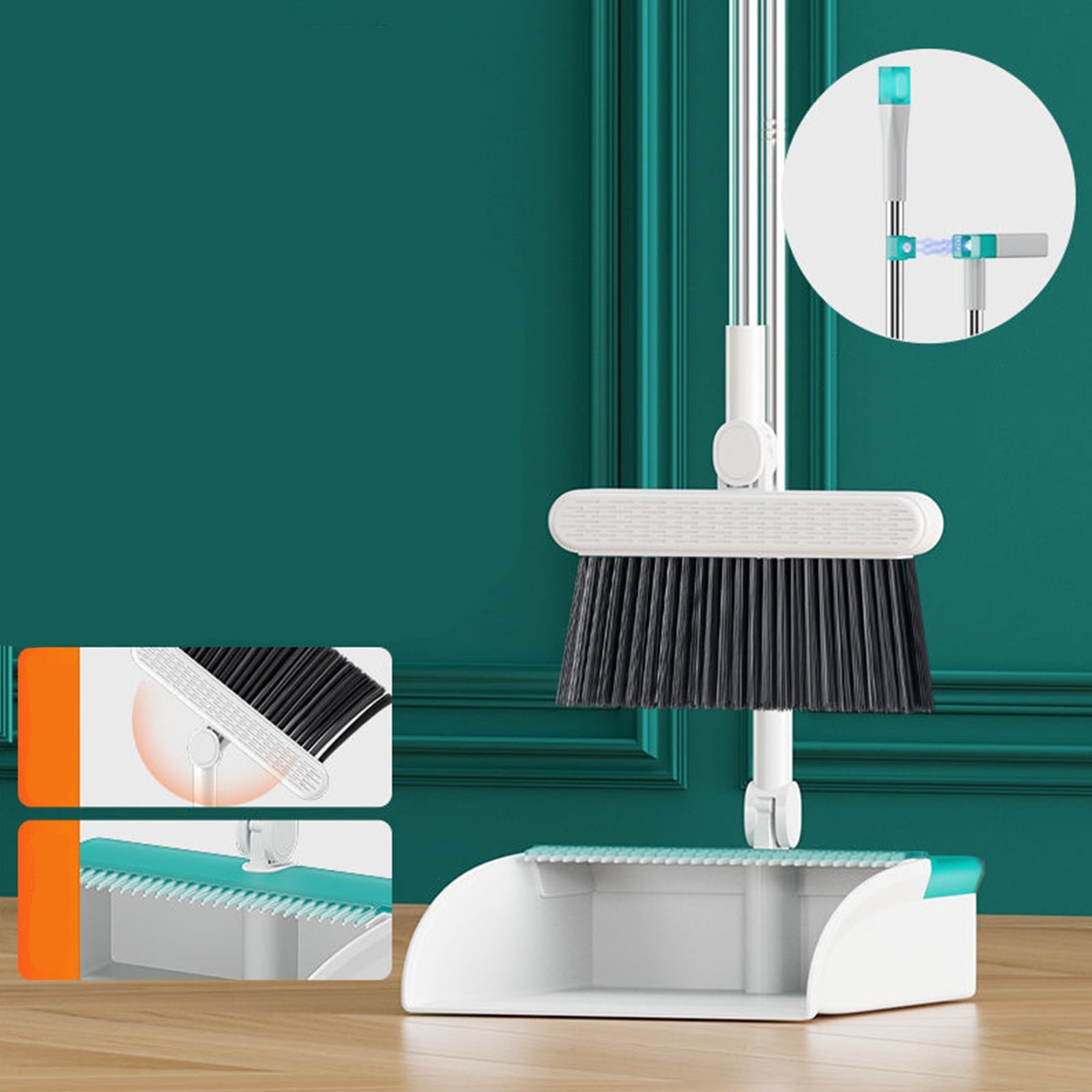 Chmadoxn Dorm Room Essentials, Brooms Indoor 180° Rotatable Standing Storage Magnetic Suction Type Snap Brooms And Dustpan Set With Scraping Teeth Cleaning Suitable For Home portable broom