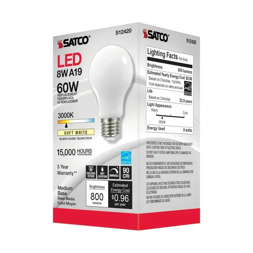 8.2W LED A19 - Soft White - Medium Base - 3000K - 90 CRI - 120V - 6-Pack