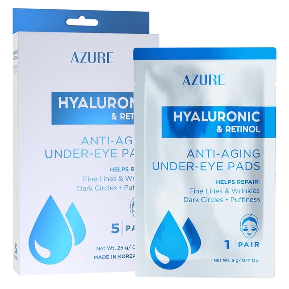 AZURE Hyaluronic & Retinol Anti Envejecimiento debajo de los ojos - Parches hidratantes y rejuvenecedores para máscara de ojos - Reduce las líneas finas, arrugas, ojeras e hinchazón - Cuidado de la pi