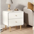 thumbnail image 5 of CBJCBJ 20" Modern Fluted Nightstand Set of 1, White Wood Bedside Table with 2 Drawers & Gold Metal Handles（White）, 5 of 5