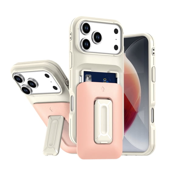 Modern Wallet Case with Card Slot for iPhone 17 Pro Max - White & Pink