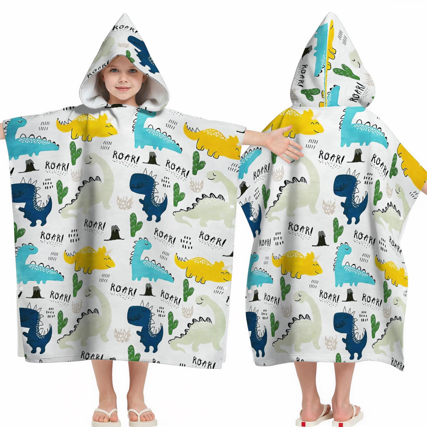 Hooded Kids Beach Towels - Toddler Bath Towel Girls Boys Swimming Cover-ups for Ages 2 to 6 Kids Pool Towels Quick Dry Lightweight Soft Microfiber Poncho Towel 28x28 (Dinosaur Pattern)