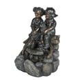 thumbnail image 4 of LuxenHome Résine Bronze Enfants et Chien Éclairé Fontaine Extérieure, 4 of 8