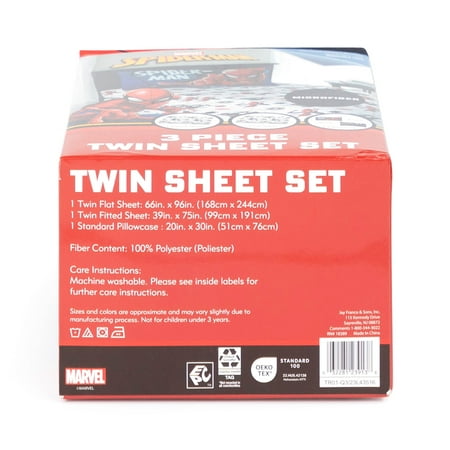 Spider-Man Kids 3-Piece Twin Sheet Set, Microfiber, White, Marvel