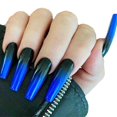 thumbnail image 1 of Outyua Ombre Extra Larga Prensa en Uñas Ataúd Uñas Postizas Bailarina Uñas Postizas Acrílico Halloween Navidad Uñas para Mujeres y Niñas 24 Piezas (Negro y Azul), 1 of 5