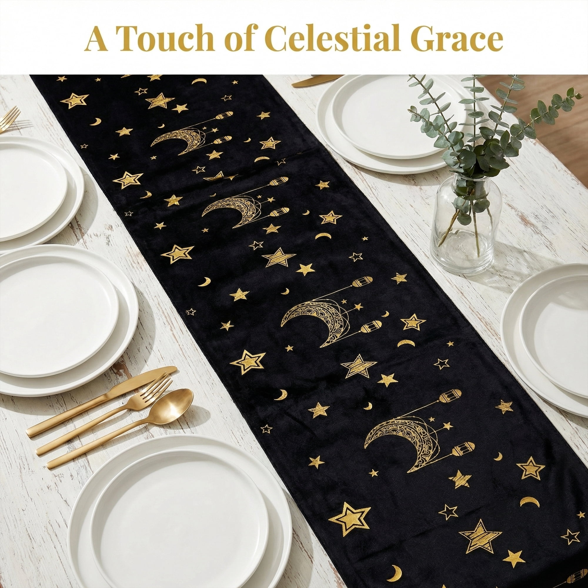 Unique Bargains Long Printed Polyester Table Runner for Decorations Black 13"x94.5"