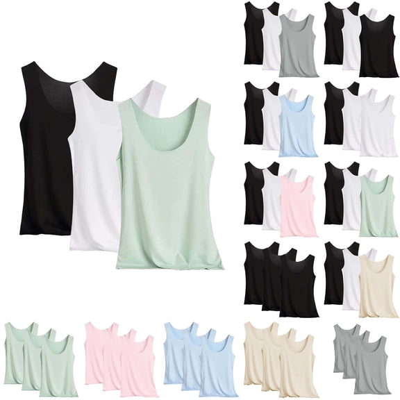 MASRIN Green 3 Pack Tank Tops for Women Solid Casual Sleeveless Undershirt Lightweight Athletic Workout Camisole Summer Basic Layering Tops XL