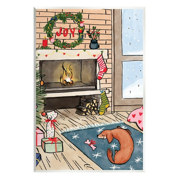 Cozy Christmas Fireplace Tree Holiday Graphic Art Unframed Art Print Wall Art