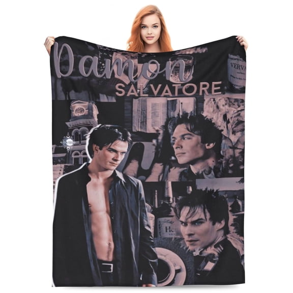 Damon Salvatore Blanket Soft Cozy Fleece Plush Throw Blanket All Season Ultra Warm Lightweight Cartoon Blanket Gifts for Girls Boys Women Men