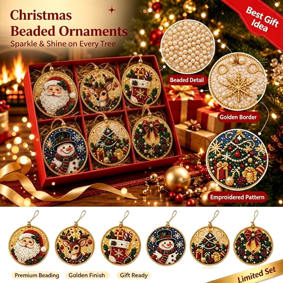 OVFUIZ Christmas Diamond Art Painting Kits for Adults 6 Pcs Round Wooden DIY Christmas Decorations Hanging Ornaments Arts and Crafts Holiday Gift