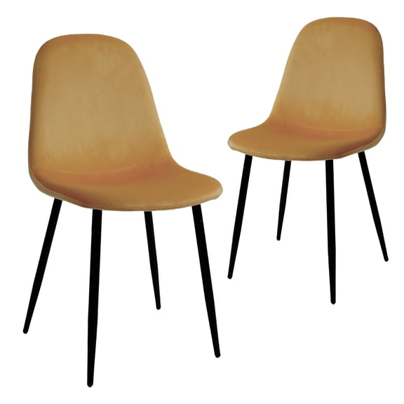 Set of 2 Modern Velvet Dining Chairs, Earthy Yellow Upholstered Accent Chairs with Black Metal Legs for Dining Room, Living Room, Bedroom & Restaurant