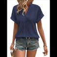 thumbnail image 3 of Tops de Verano para Mujer, Camisa Informal con Cuello en V y Mangas , Camiseta de Tirantes Ligera con Textura de Crochet Azul Oscuro M, 3 of 8