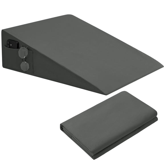 Dark Grey Bed Wedge Pillow Cover with Side Pocket, Soft Breathable Microfiber Zippered Case, 25"x25"x8",Pillow Not Included