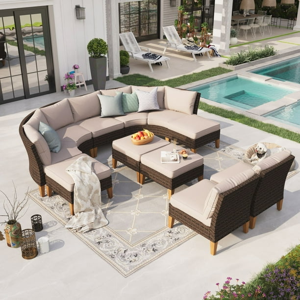 Sophia & William 11 Piece Outdoor Wicker Patio Conversation Sofa Set