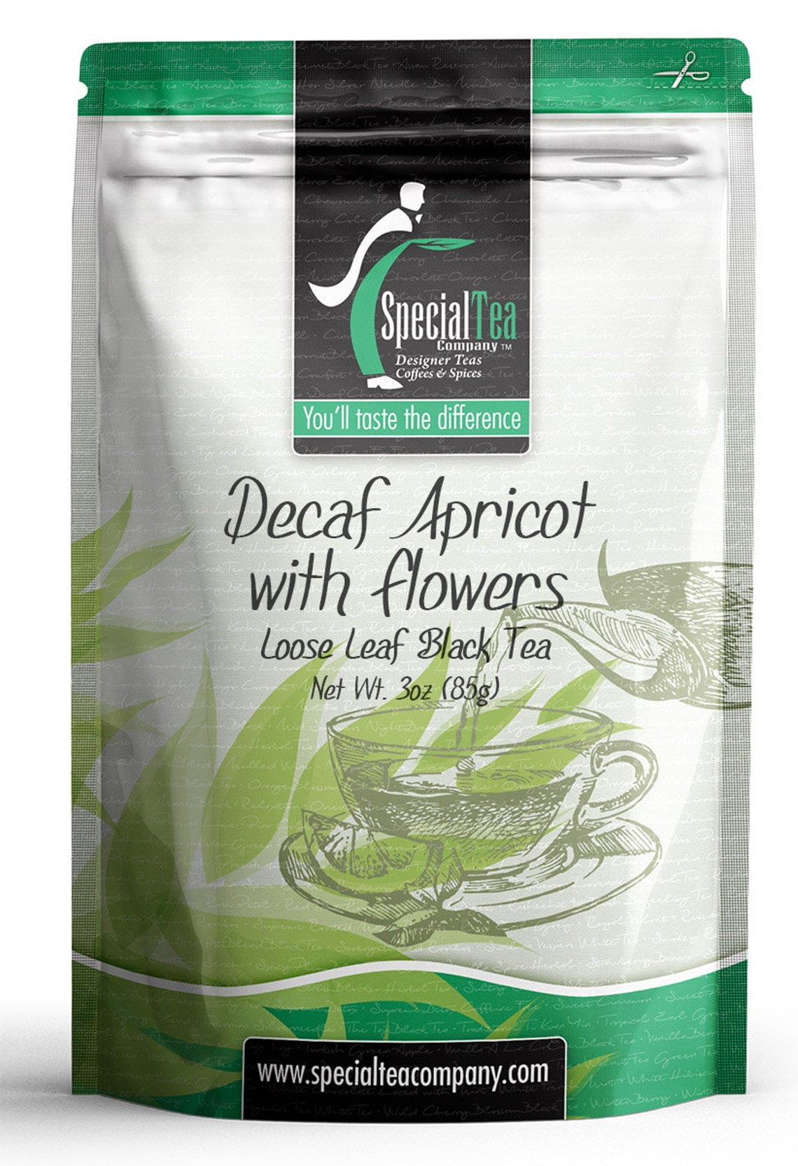 Special Tea Decaf Apricot with Flowers, Loose Leaf Black Tea 3 oz