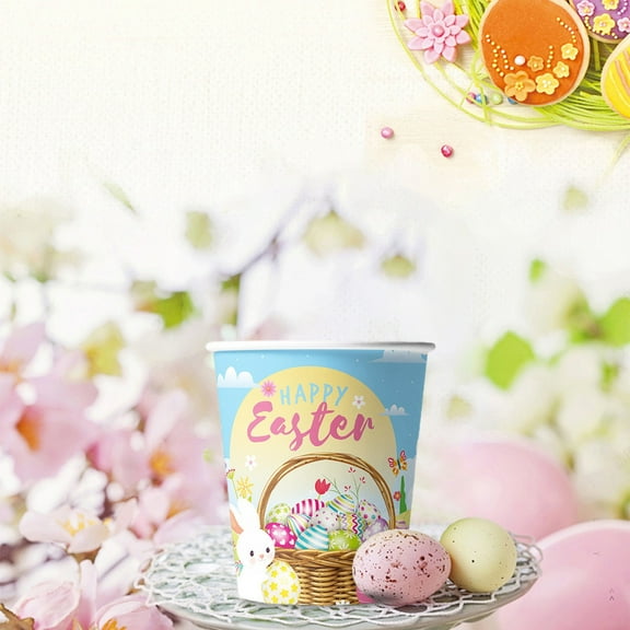 Cheapark Paper Cup 10pcs Easter Themed Party Paper Cups Little One's Tableware Bunny Pattern Disposable Paper Cups