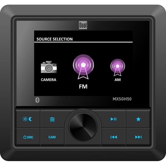 Dual MXSGH50 Marine Stereo Boat Radio | Gauge Hole Media Receiver with Bluetooth | 3.5" Full Color Screen | RGB Illumination | AM/FM/RDS/Weatherband Tuner with 30 Presets | Black | New
