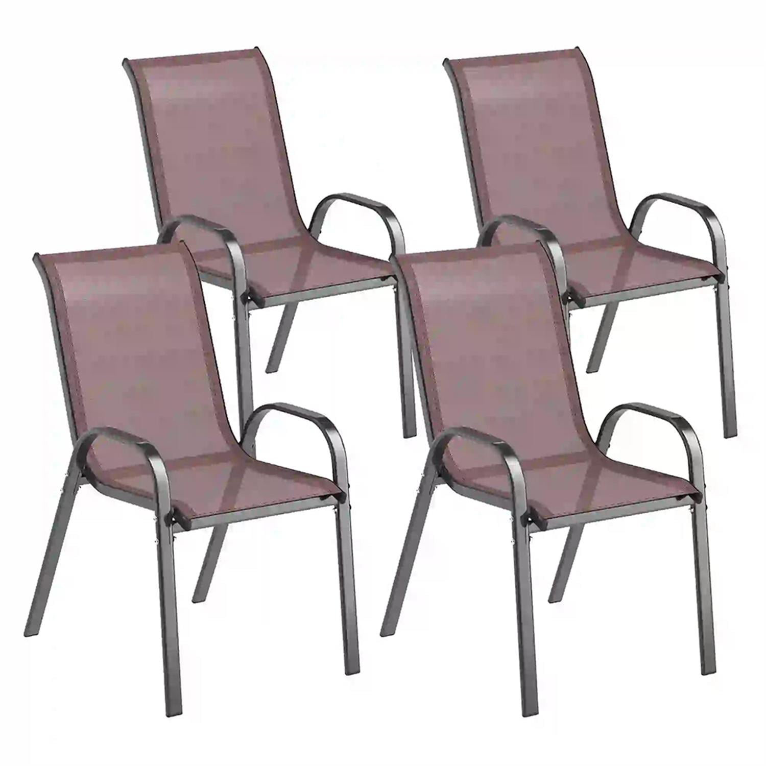 Demi Bonn Outdoor Dining Chairs Set of 4, Stackable Patio Chair with High Back, Breathable Mesh Seat for Garden, Backyard, Deck, Porch, Lawn, Brown