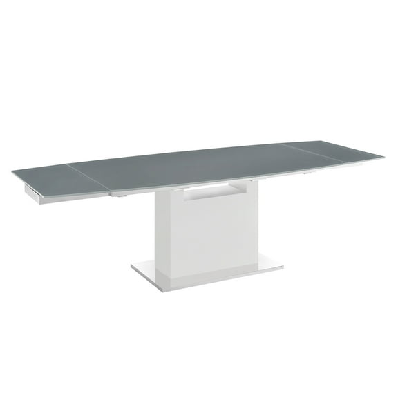 Talenti Casa OLIVIA motorized dining table in gray glass with high gloss white lacquer base.