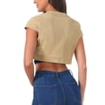 thumbnail image 3 of INSPIRE CHIC Womens Casual Crop Denim Cardigan Cap Sleeve Jean Jacket Shrug M Khaki, 3 of 6