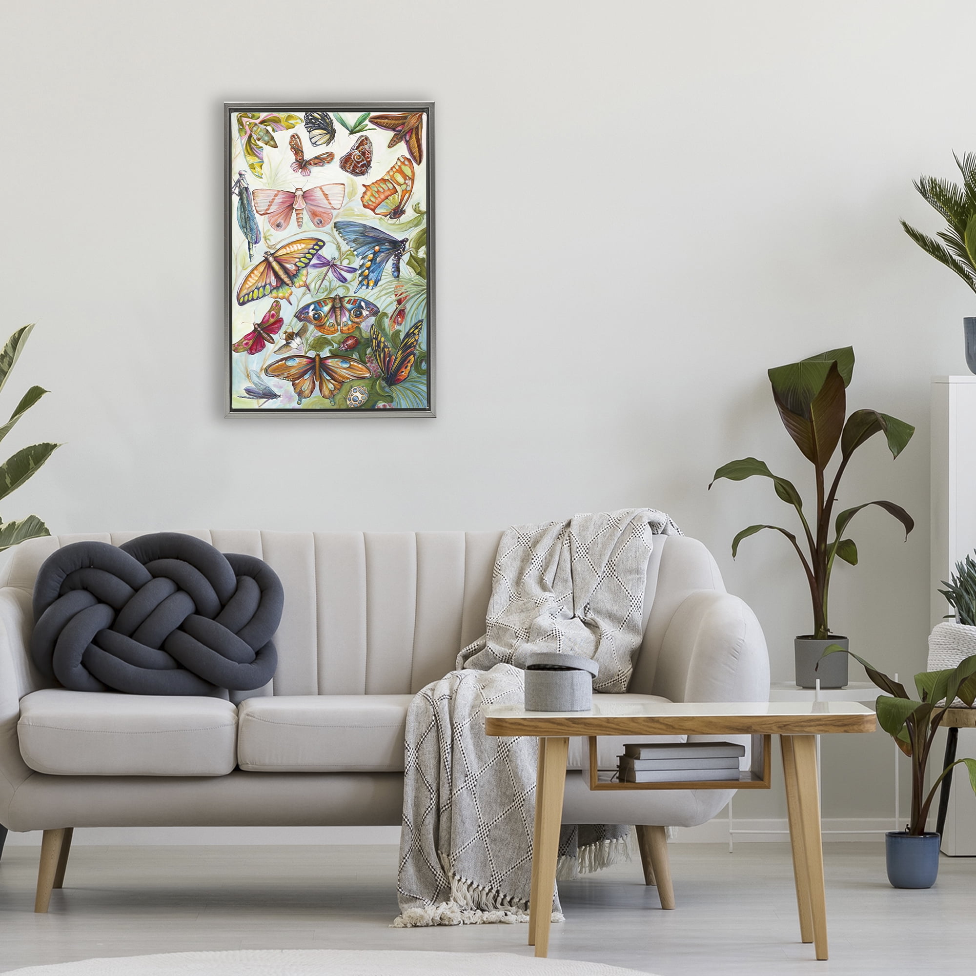 Stupell Industries Colorful Butterfly Conservatory Gray Framed Floater Canvas Wall Art, design by Diannart