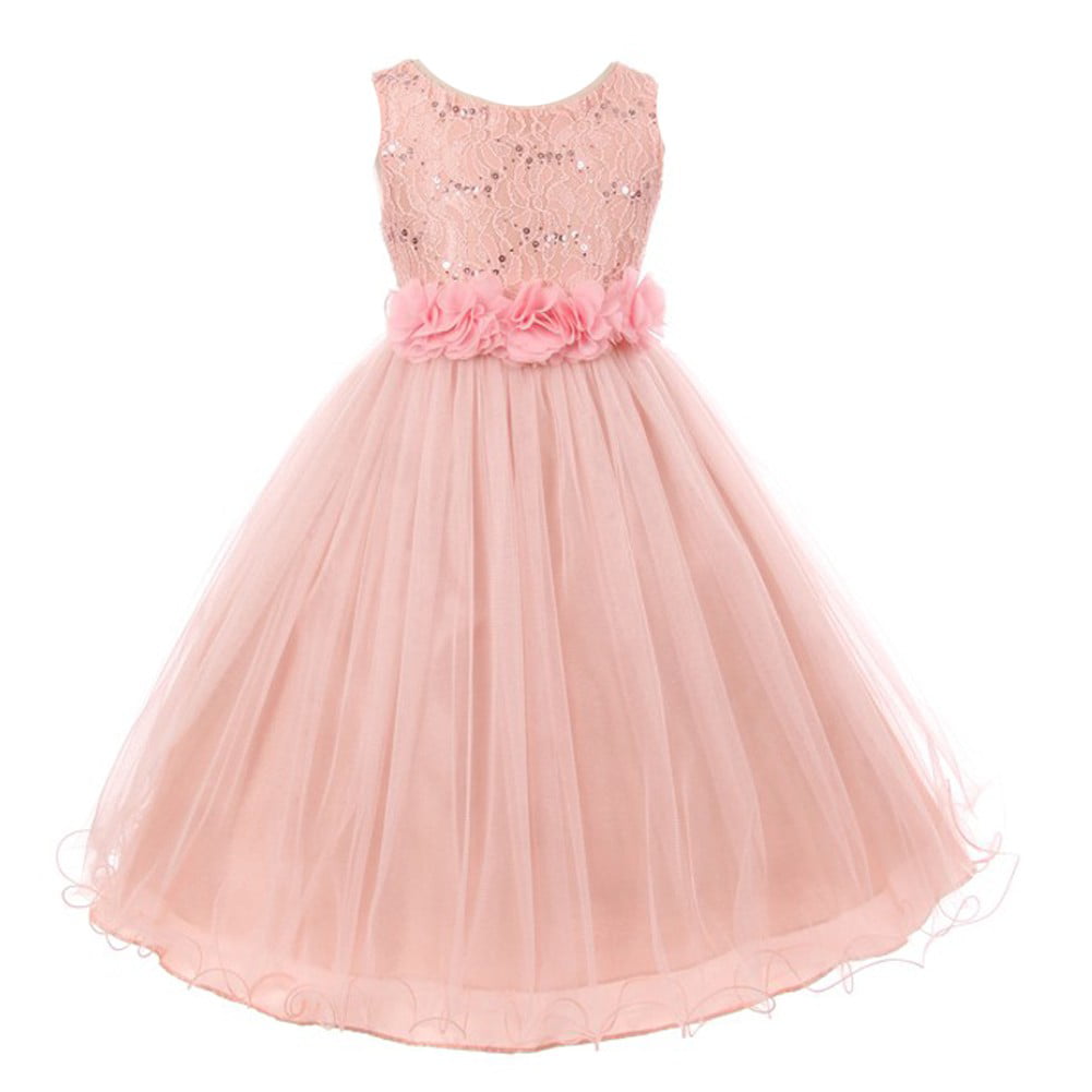My Best Kids - Girls Blush Pink Lace Sequin Tulle Flower Sparkle ...