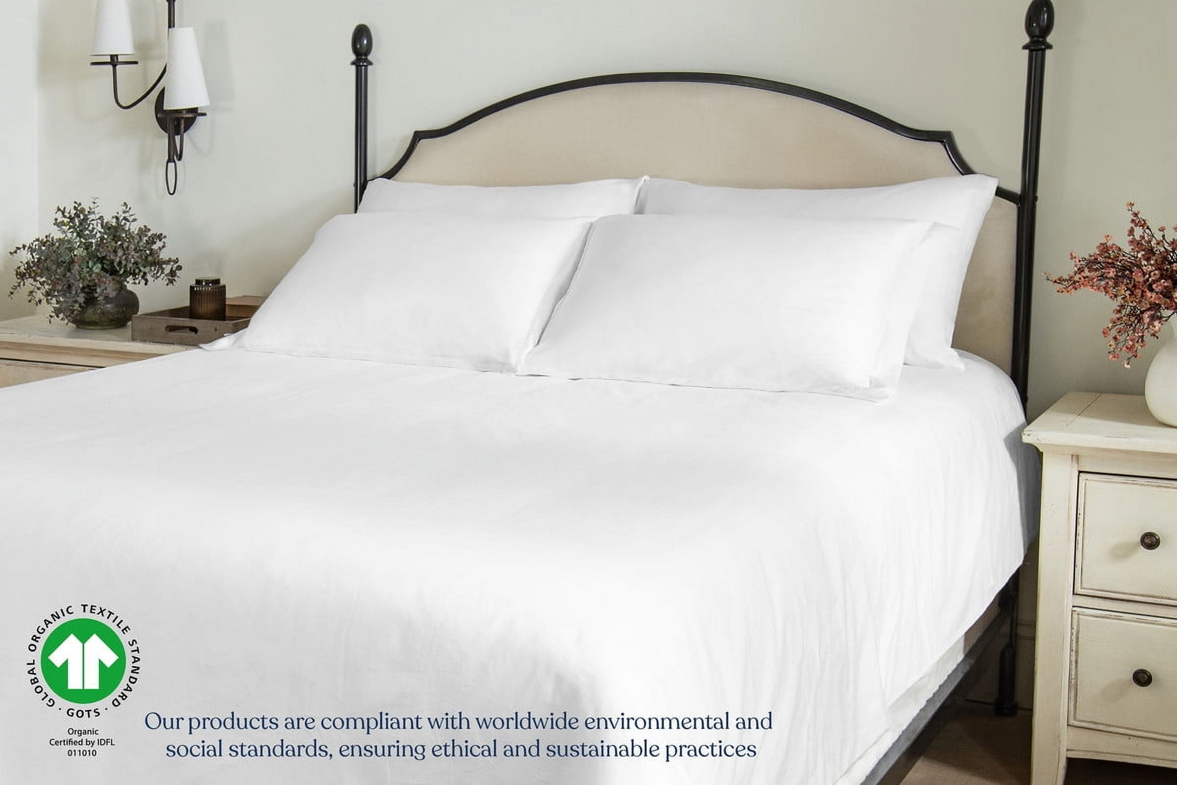 Delara GOTS Certified Organic Cotton King Duvet Cover Set, 400TC, Soft, Breathable, 8 Ties, Light Blue for Hot Sleepers