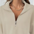 thumbnail image 4 of Women's Half Zip Pullover Sweatshirt, Oversized Solid Color Long Sleeve Top with Soft Breathable Fabric for 2025 Fall Winter Season, Casual Daily Wear and Comfortable Outfits Beige L, 4 of 7