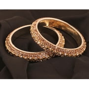 Sunsoul by Touchstone Golden Bangle Collection Indian Bollywood Square Kundan Look Yellow Clear Rhinestone Designer Jewelry Metal Bangle Bracelets In Antique Gold Tone For Women. Set of 2