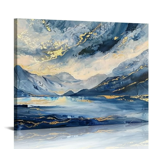 Nawypu Large Framed Canvas Art Wall for Living Room, Bedroom Blue Abstract Ink Painting Artwork for Home Decoration Picture Framed Ready to Hang